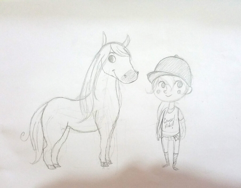 Pencil sketch of Duchess and the Cowgirl